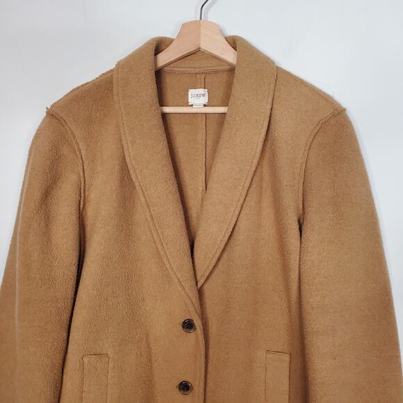 J Crew Topcoat Italian Boiled Wool Coat Jacket AB477 Camel Tan Size 14 - Picture 5 of 9